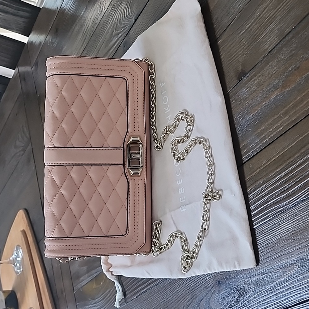 Rebecca Minkoff Pink Leather crossbody/clutch bag with gold chain link strap